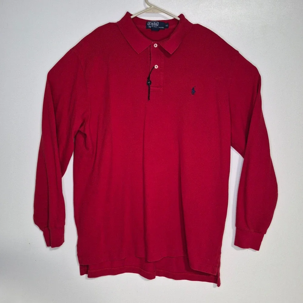 Polo Ralph Lauren Polo Shirt Mens XL Red Long Sleeve Pique Cotton Pony NWOT FLAW